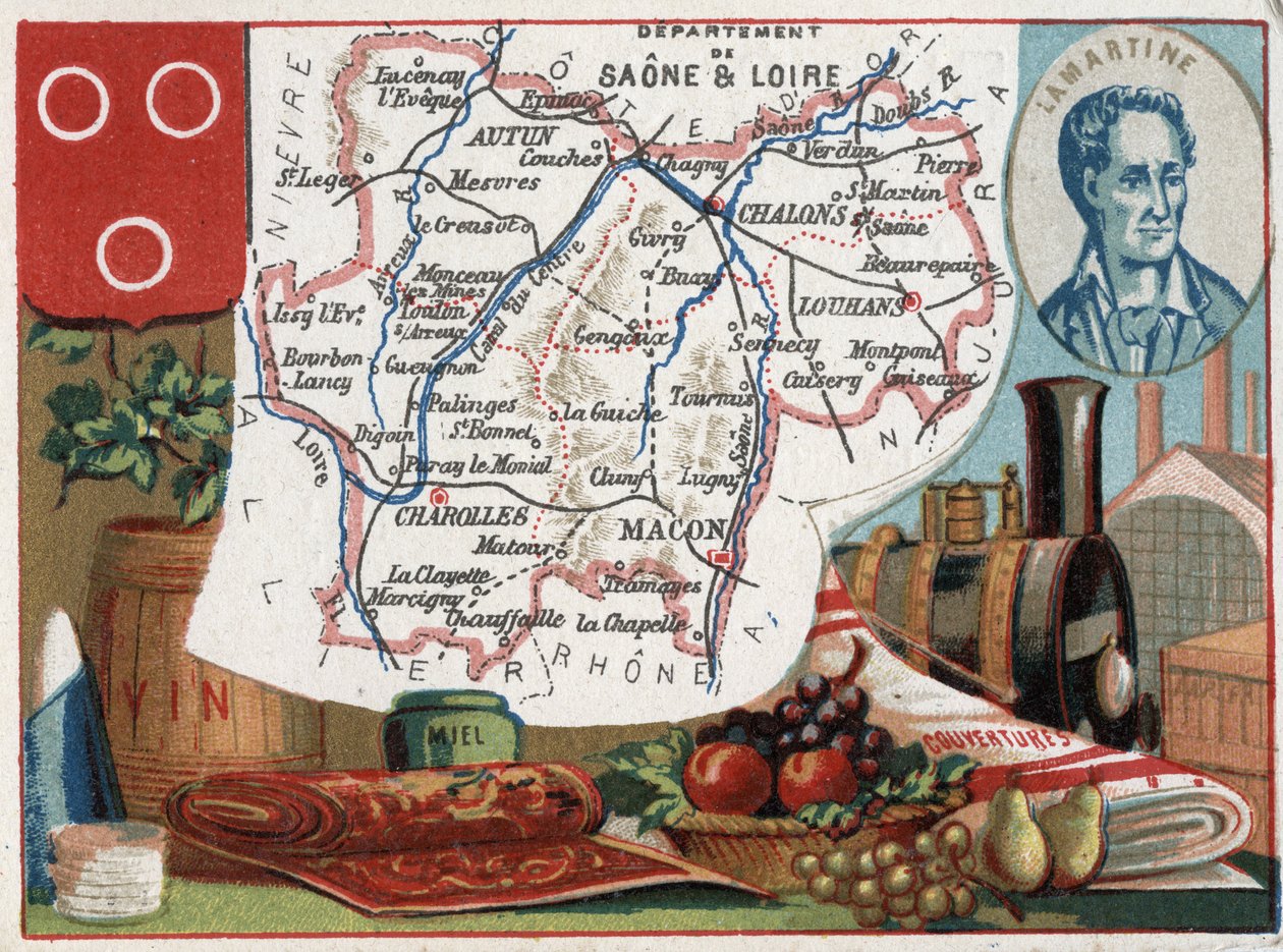 Saone et Loire (Saone-et-Loire, 71), Burgundsko, Francie. Portrét Alphonse de Lamartine (Alphonse Marie Louis de Prat de Lamartine od French School