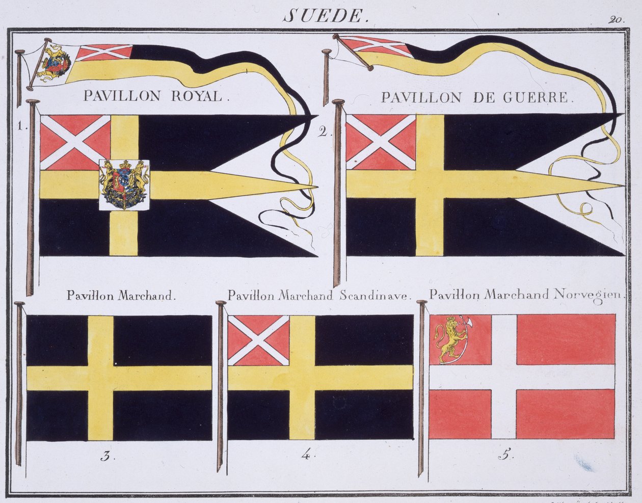 Skandinávské vlajky, z francouzské knihy vlajek, c.1819 od French School