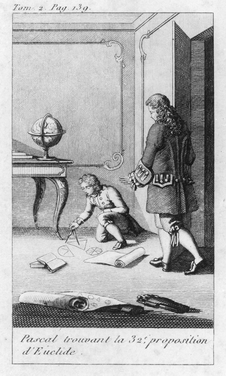 Scéna z dětství Blaise Pascala (1623-62) na počátku 19. století od French School