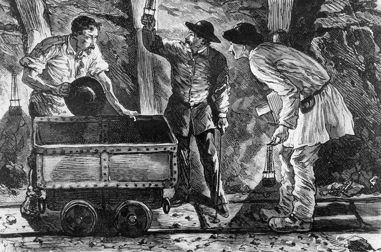 Scéna v uhelném dole, ilustrace z Germinal od Emila Zoly (1840-1902), 1886 od French School