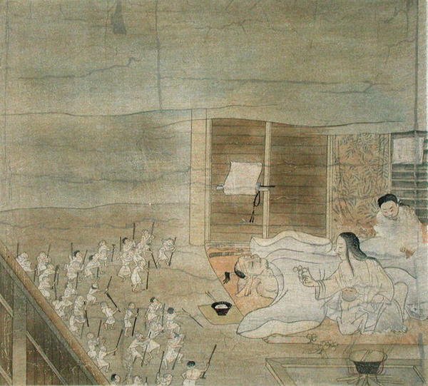 Scéna deliria, kopie kakemona z 12. století připisovaného Mitsunaga Fujiwara, z 