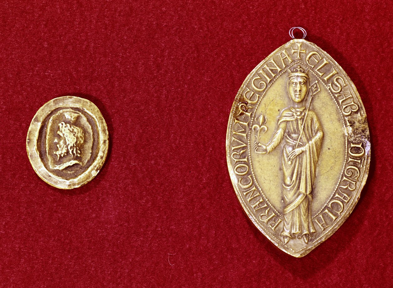 Pečeti patřící císaři Karlu Velikému (742-814) a královně Isabelle z Hainaut (1170-1190) od French School