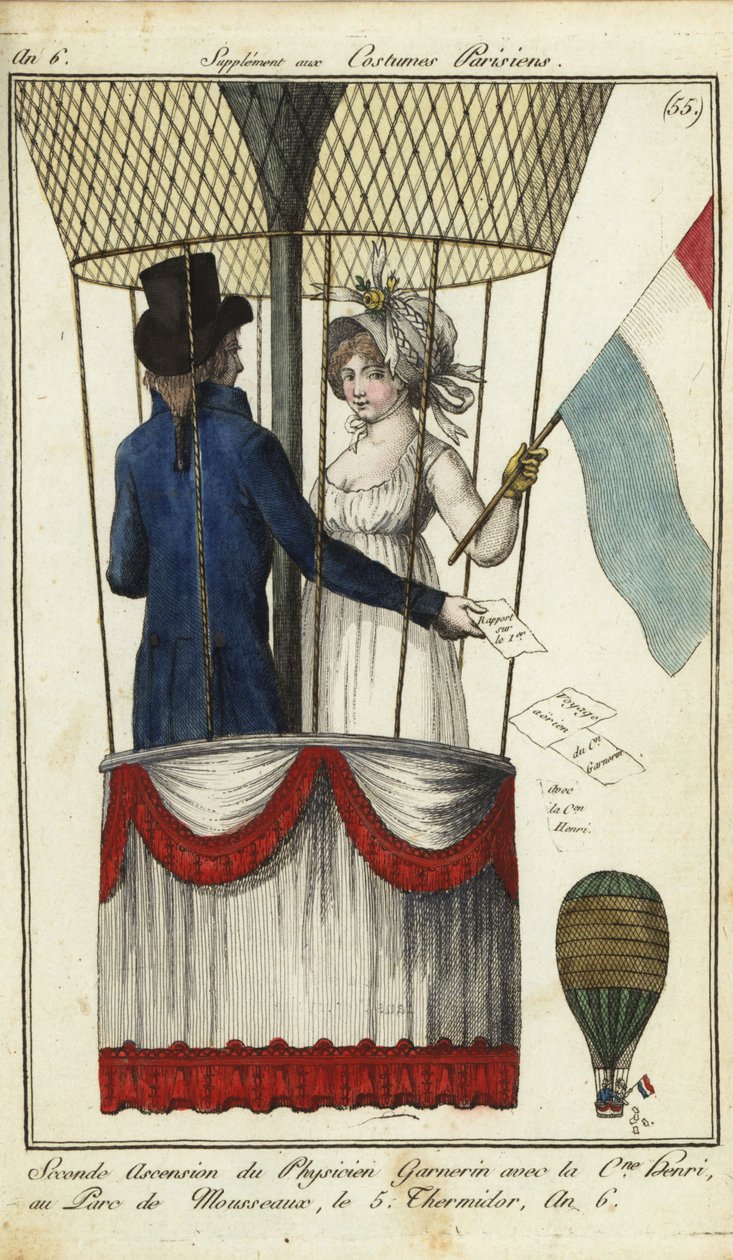 Druhý výstup Dr. Andre-Jacquese Garnerina na balon, 8. července 1798 (ručně kolorovaná mědirytina) od French School