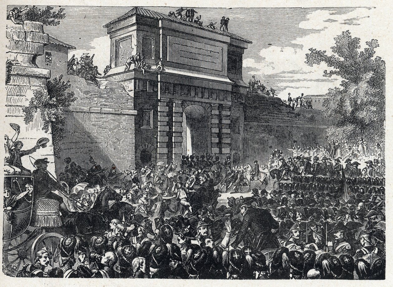 Druhá koalice: bitva u Hohenlindenu (nedaleko Mnichova, Německo) dne 12. Frimaire roku IX (3. prosince 1800) mezi francouzskými jednotkami generála Jeana Victora (Jean-Victor) Moreau a rakouskými a bavorskými silami, kterým velel arcivévoda Jean Baptiste ( od French School