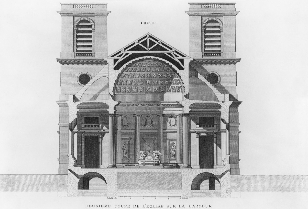 Druhý příčný řez kostelem Saint-Philippe-du-Roule, Paříž od French School