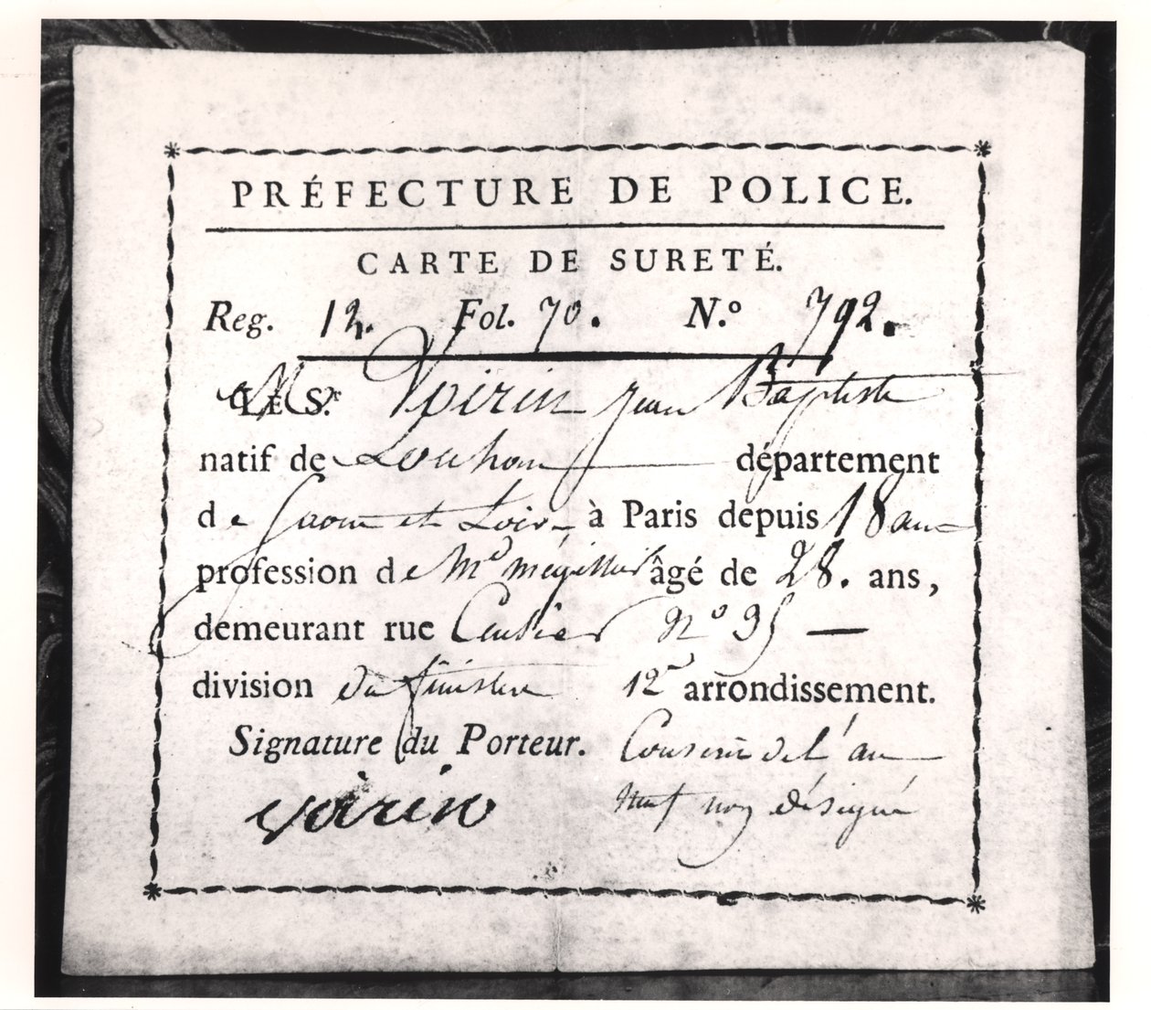 Bezpečnostní karta, 1808 (pero a inkoust na papíře) od French School