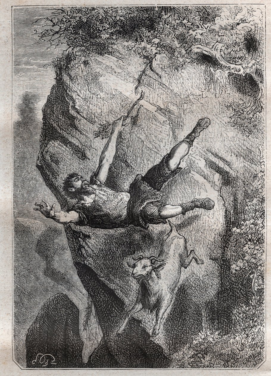 Selkirk se válel se svou kořistí nahoru a dolů; dobrodružství Alexandra Selkirka (Alexander Selcraig) (1676-1721), skotského námořníka opuštěného na ostrově Juan-Fernandez v Tichém oceánu na čtyři roky, jehož dobrodružství inspirovalo román Daniela Defoea  od French School