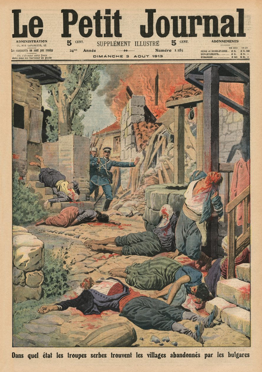 Srbská vojska přijíždějící do vesnic opuštěných Bulhary, ilustrace přední obálky z 