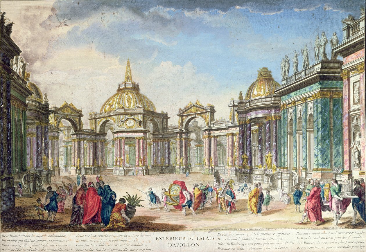 Scénografie pro exteriér paláce Apollo, vydaná v Paříži, 1748 od French School