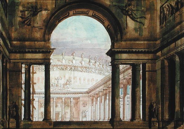 Scénografie inspirovaná antikou, cca 1800 (pero, inkoust a akvarel na papíře) od French School