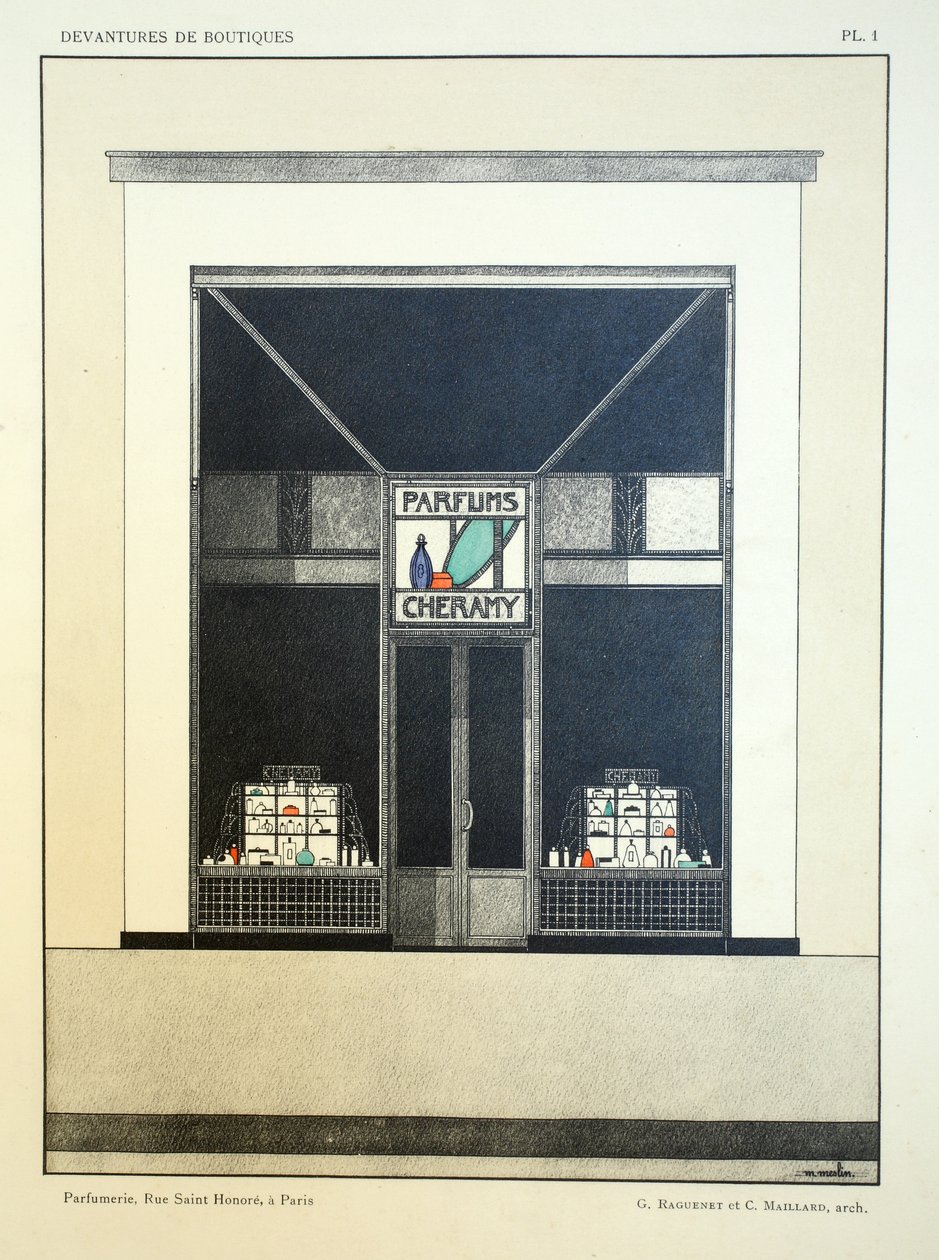 Prodejna, deska 1, ilustrace z Devantures de Boutiques od Louis-Pierre Sezille, Paříž, 1927 od French School