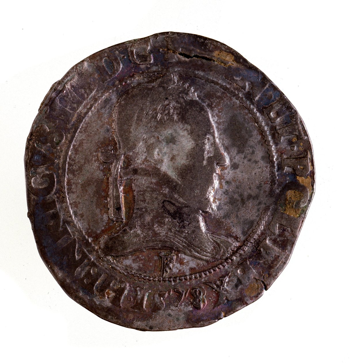 Stříbrný francouzský testoon (teston), vláda francouzského krále Jindřicha III. (Henri III.) (1574-1589) Diam. 3,5 cm Neapol, museo archeologico od French School