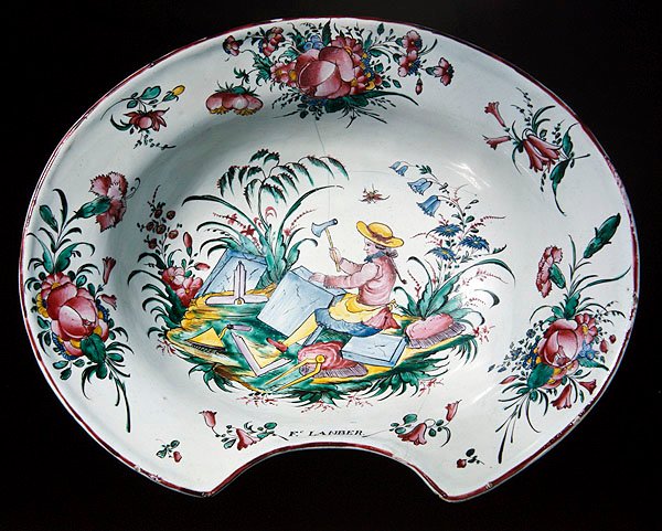 Talíř od Sinceny s kamenickou výzdobou, cca 1780 (polychromovaná kamenina) od French School