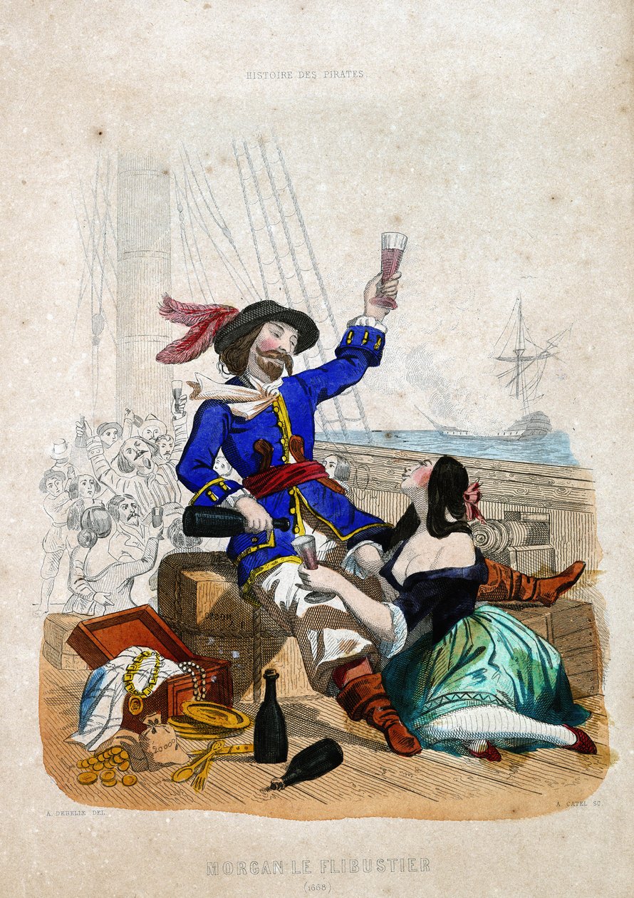 Sir Henry Morgan (1635-1688) (Morgan the flibustier): rodák z Walesu v „Historie pirátů a lupičů z oceánu a Středozemního moře“ od P. Christiana od French School