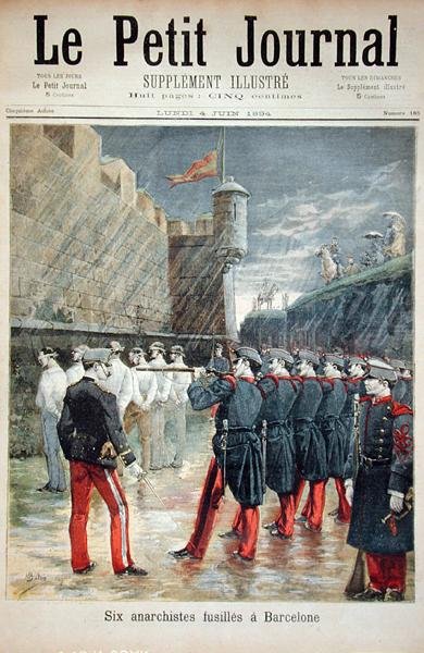Šest anarchistů popravených v Barceloně, přední obálka Le Petit Journal, 4. června 1894 od French School