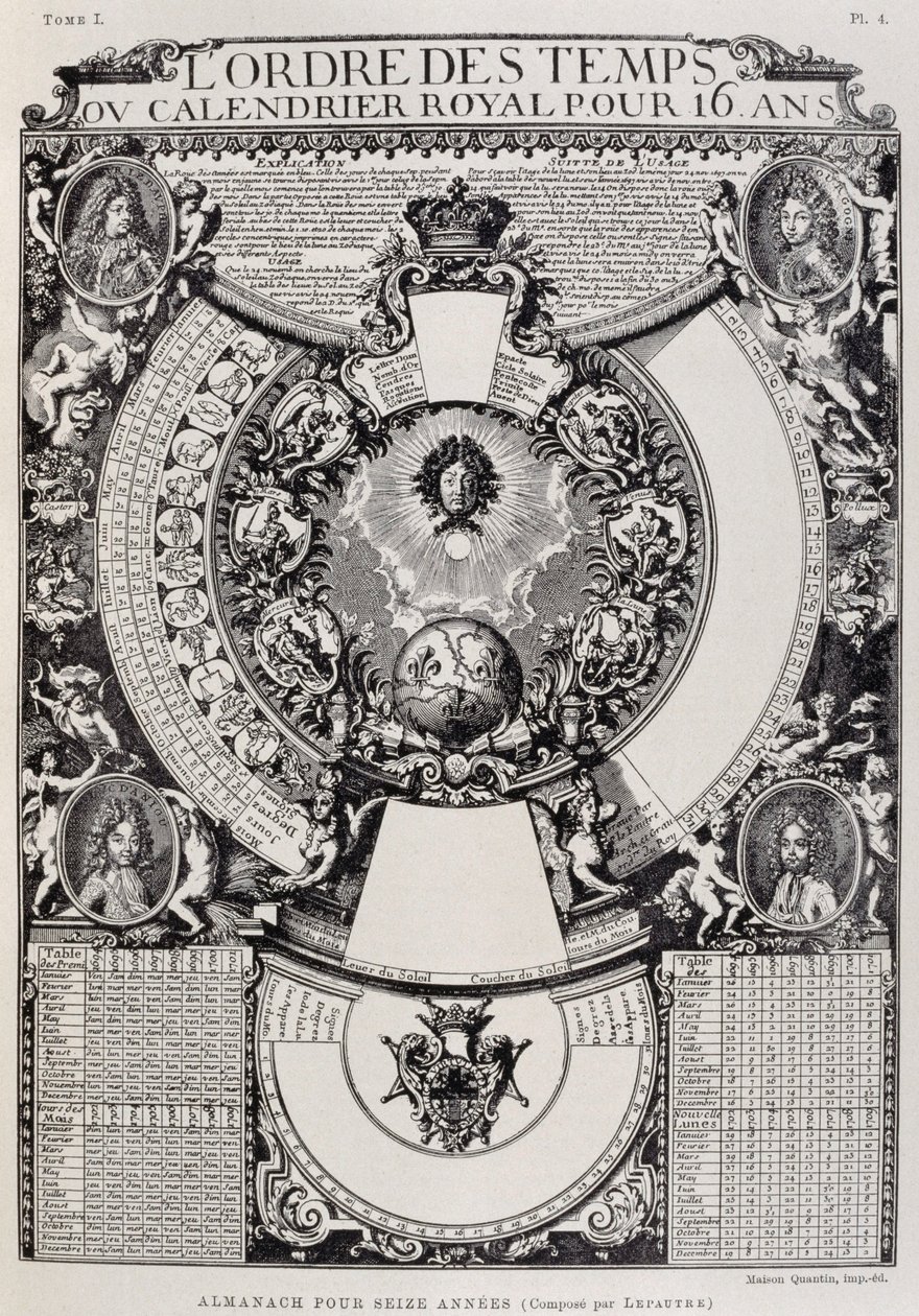 Šestnáctiletý almanach navržený Lepautrem, rytina z Dictionnaire de l
