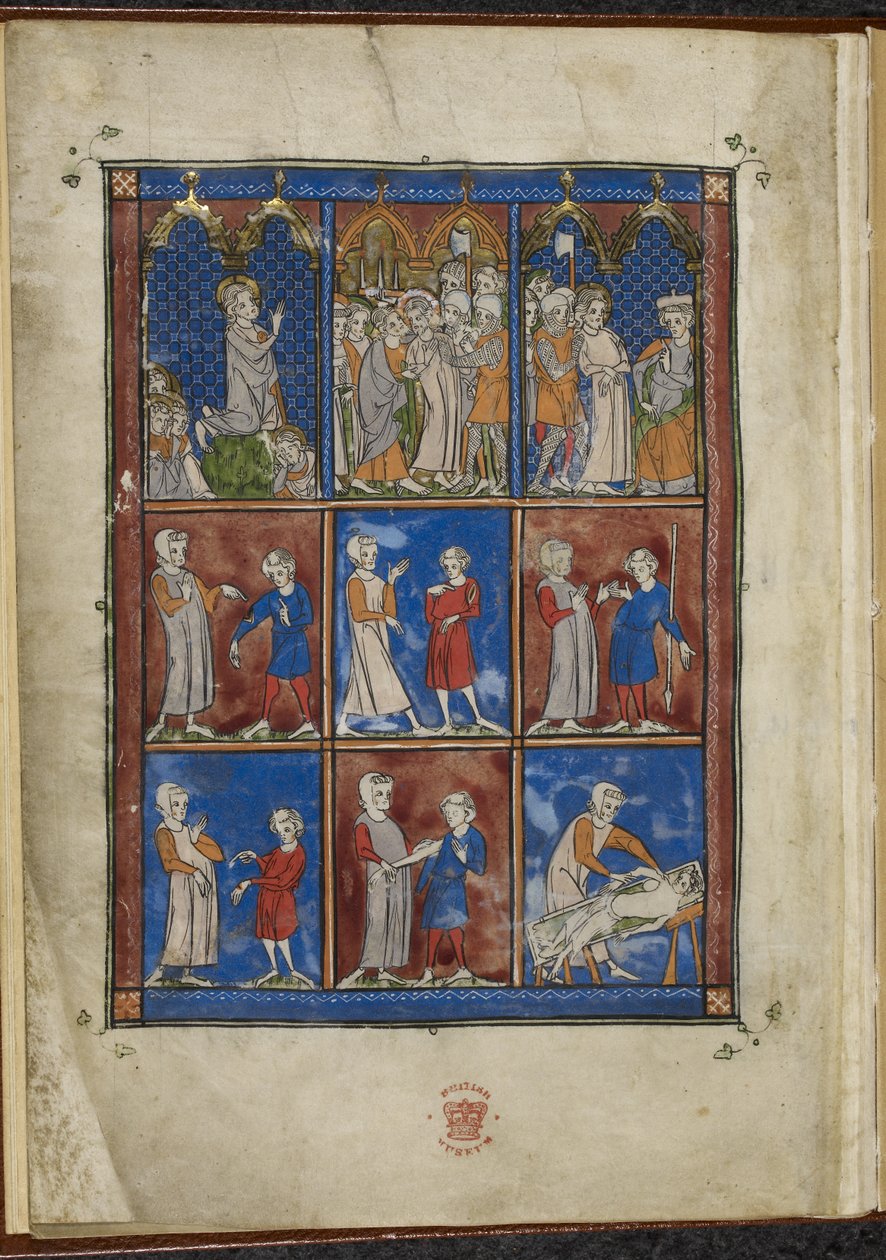 Sloane MS 1977 fol.5v Devět miniatur zobrazujících biblické a lékařské výjevy, Chirurgia od French School