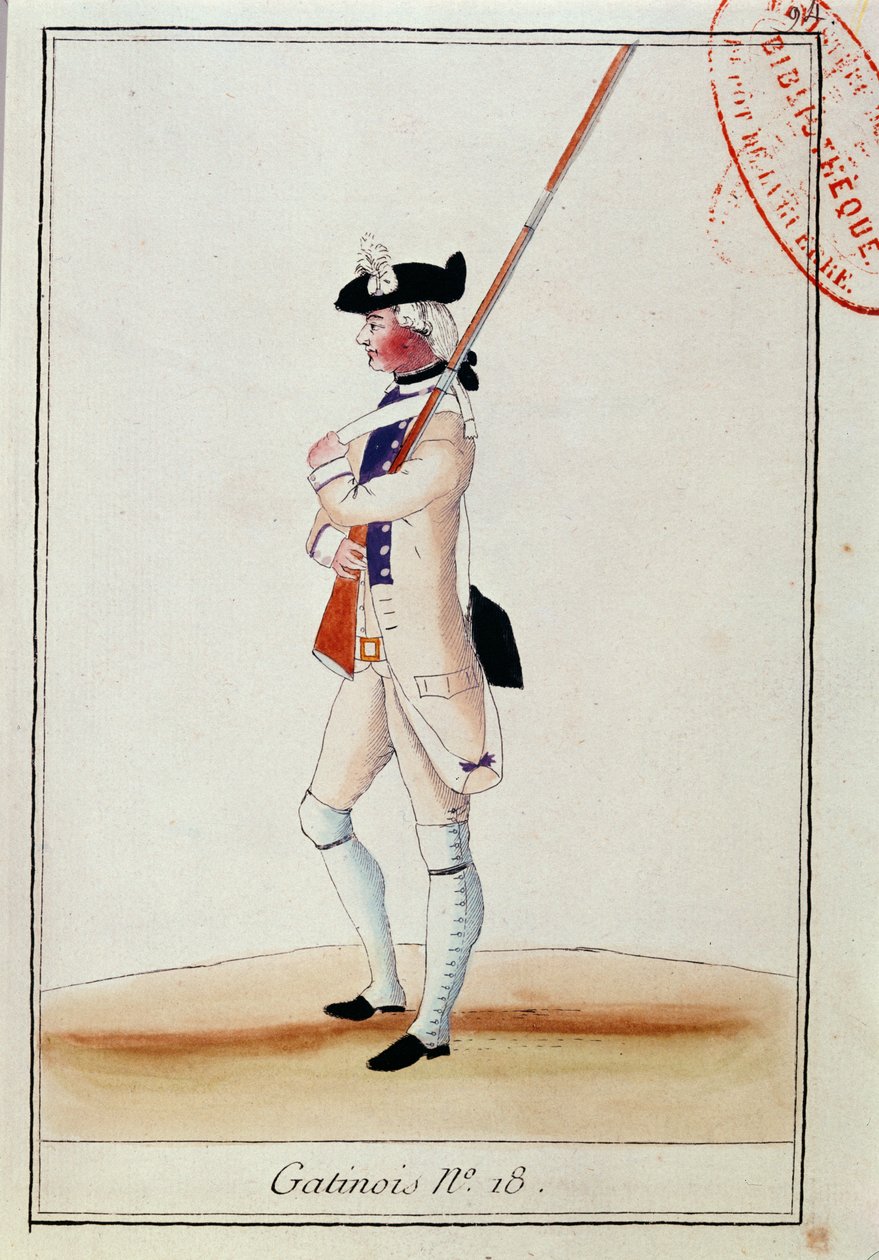 Voják pluku Grenadier Gatinois, asi 1780 od French School
