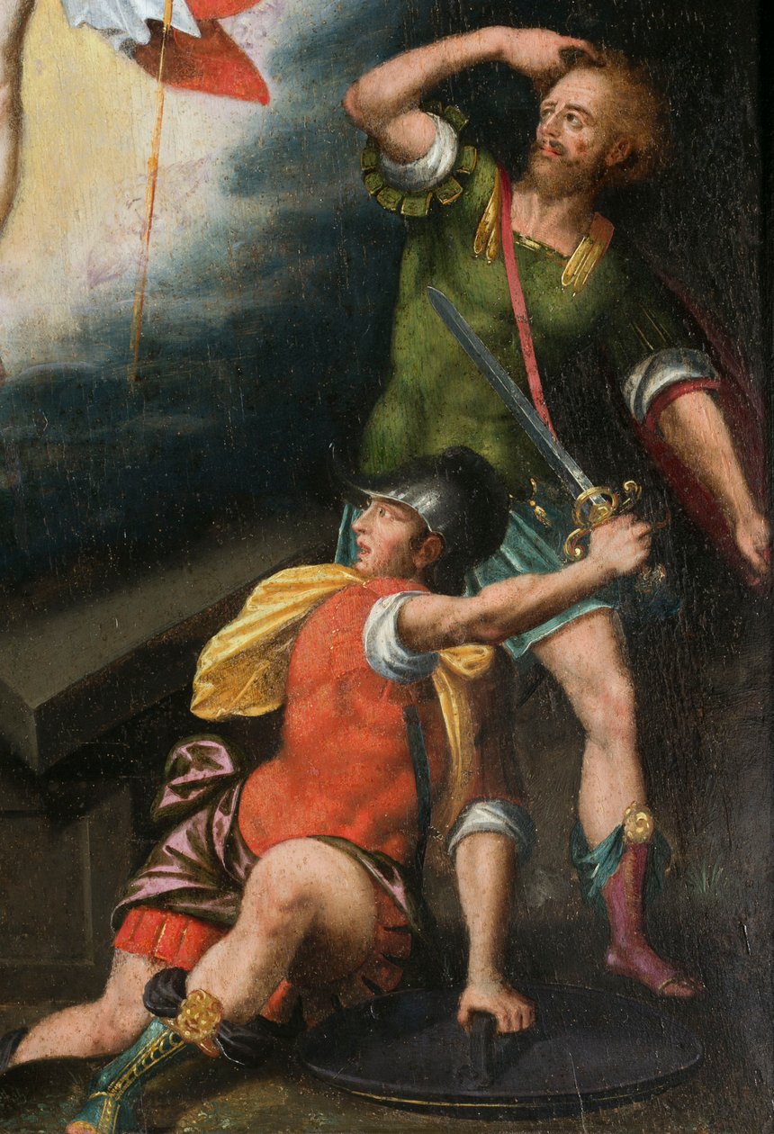 Vojáci během vzkříšení, detail. Triptych Auberyho od French School