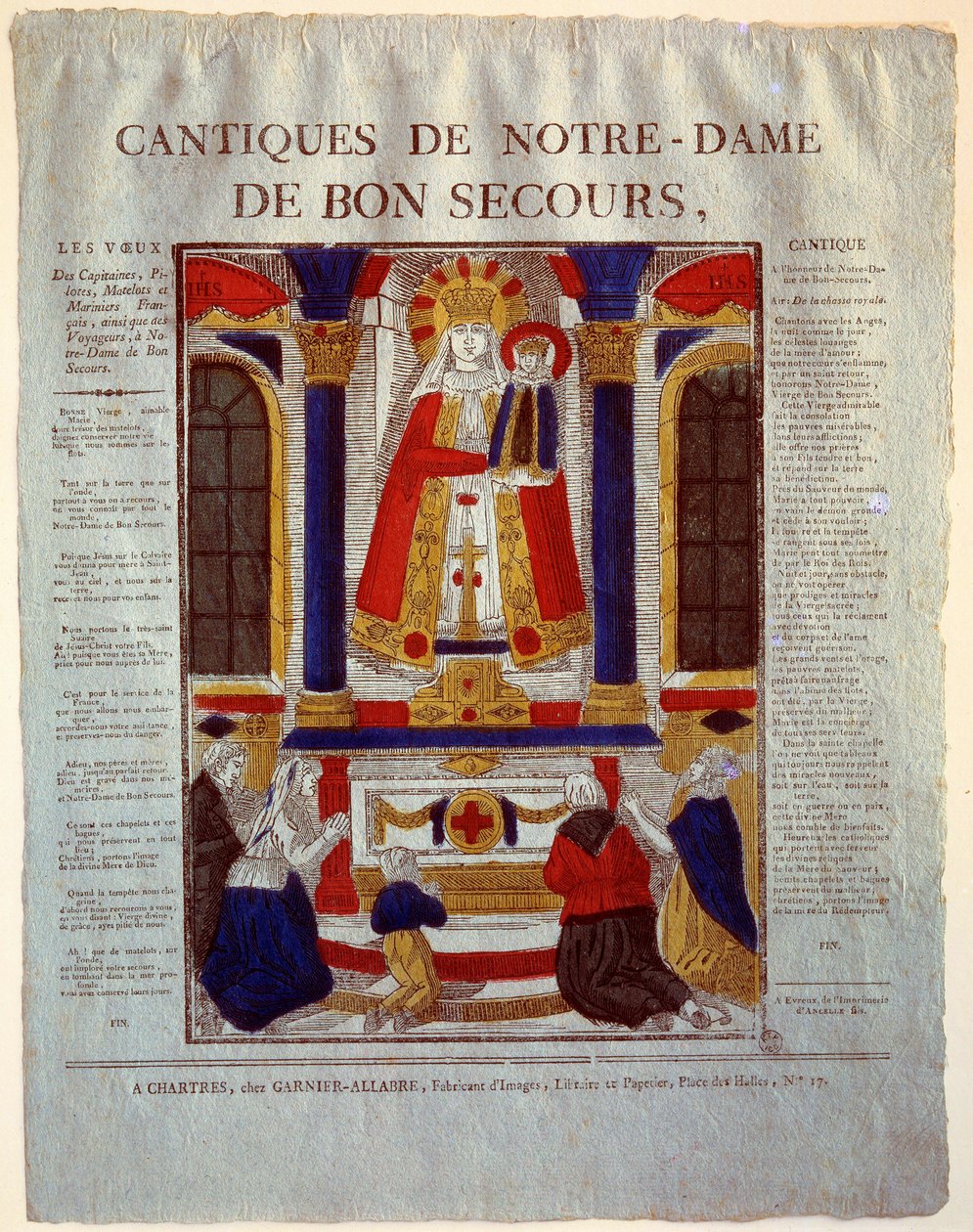 Píseň Panny Marie Pomocnice. Rytina z 19. století. Paříž, Muzeum lidového umění a tradic od French School
