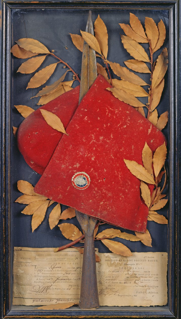 Suvenýr z Garde Nationale Parisienne, armádní sekce Bonnet Rouge, 1794 (koláž) od French School