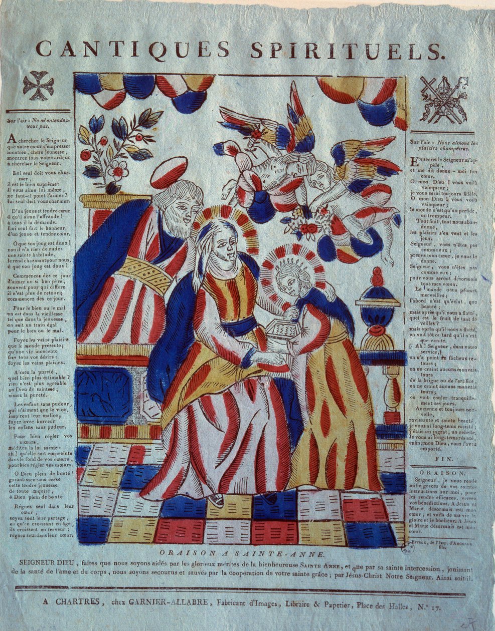Duchovní píseň: modlitba ke svaté Anně. Rytina z 19. století. Paříž, Muzeum lidového umění a tradic od French School