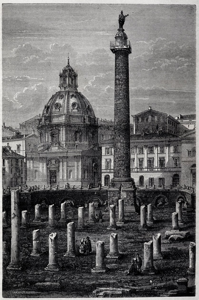 Náměstí a Trajanův sloup (sloup Trajane) (Colonna Traiana) a Ulpian bazilika (plavba Francise Weye v letech 1864-1868) - v „“ Tour du Monde““ 2. týden 1869 od French School