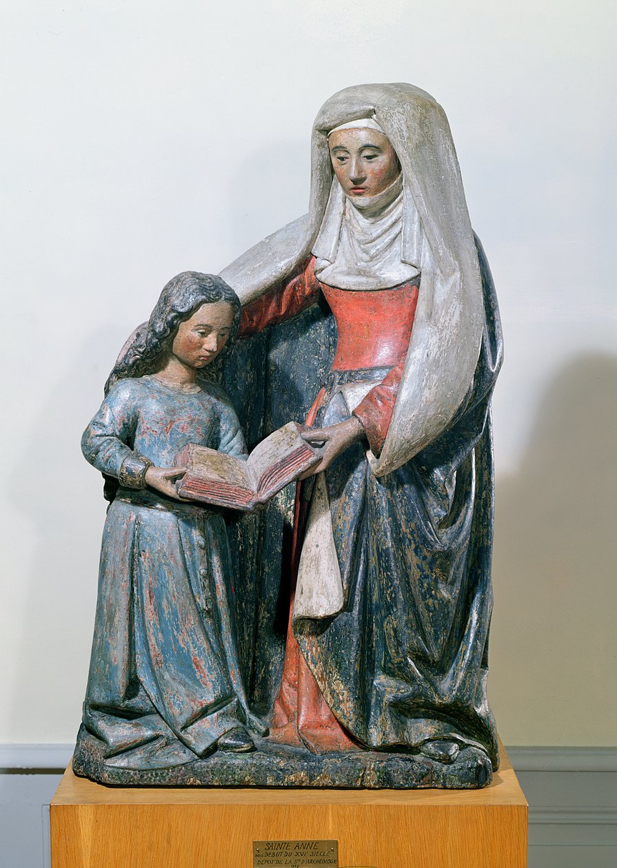 Svatá Anna a Panna, 1500-30 (polychromované dřevo) od French School