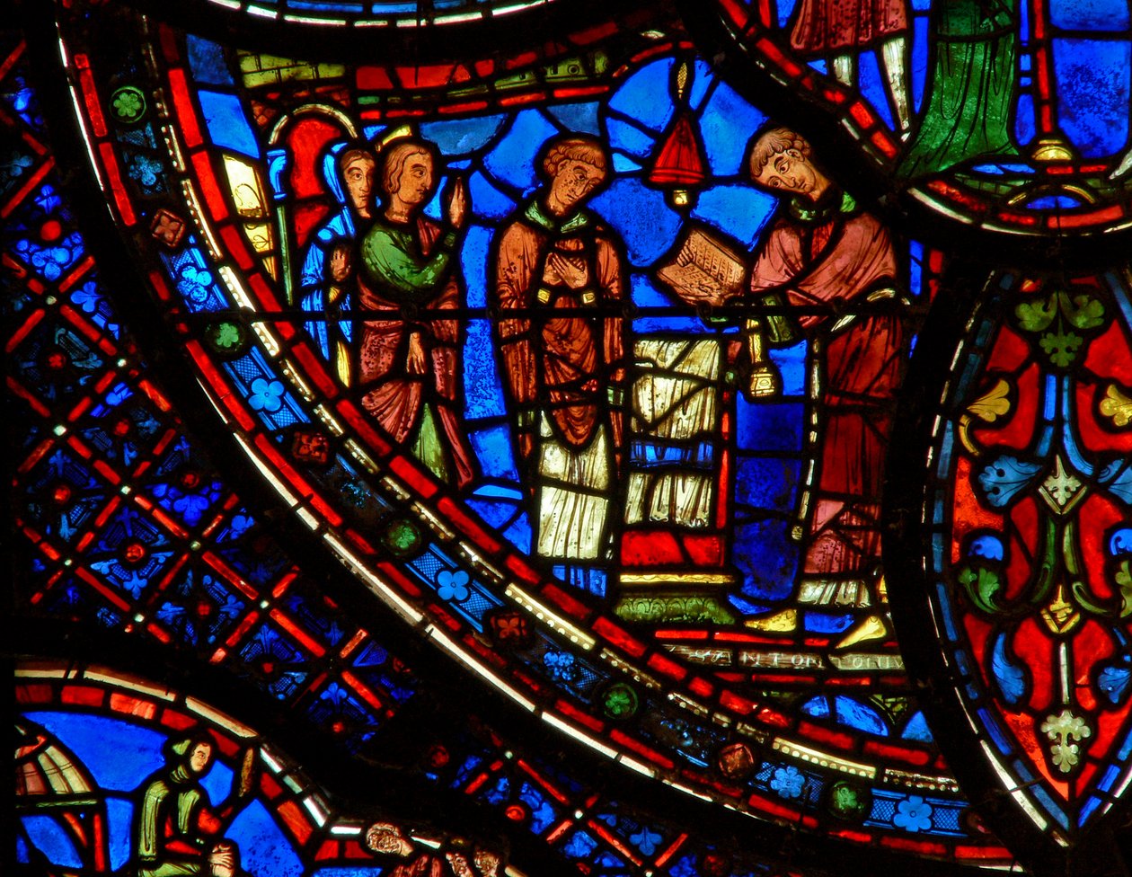 Svatý Antonín: se sestrou vchází do kostela (w30b) od French School