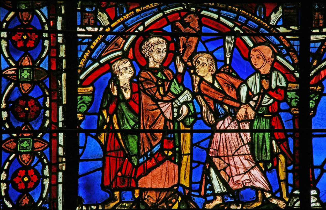 St Cheron window: léčí posedlou osobu (w15) od French School