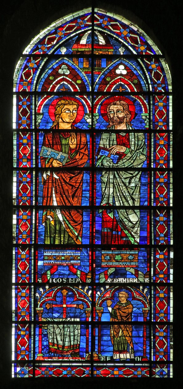 Svatý Kosmos a svatý Damien; dárce kněz Geoffrey, (w120) od French School