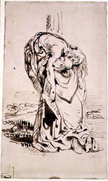 Svatý František podporuje ukřižovaného Krista od French School