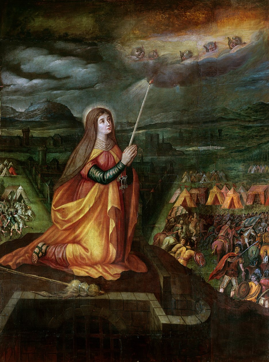 Svatá Genevieve se modlí, aby odvrátila příchod Attily a jeho Hunů od French School