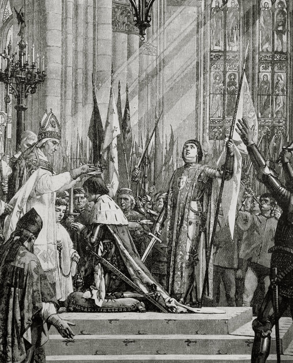 Svatá Johanka z Arku (1412-31) při korunovaci Karla VII. (reg. 1422-61) v roce 1429 (rytina) od French School