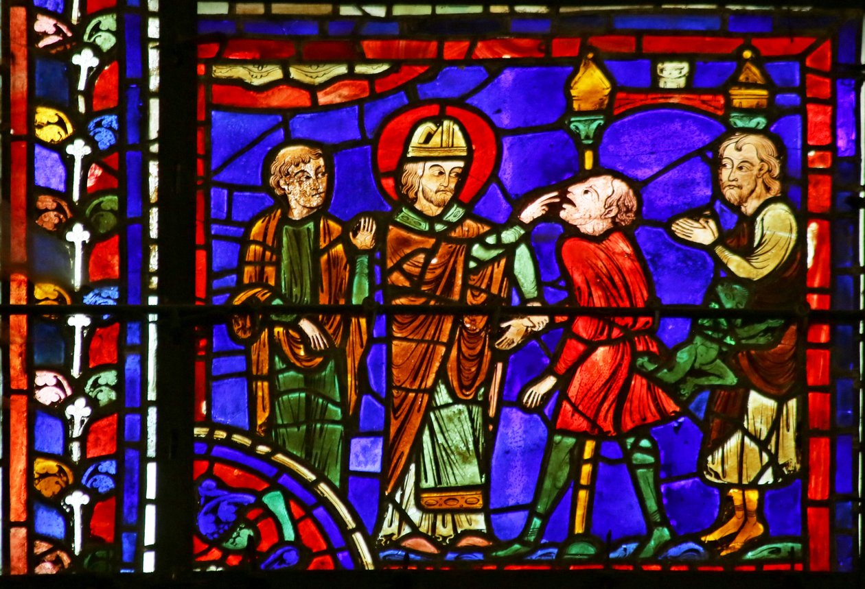 Svatý Martin Léčení posedlé duše, scéna ze života sv. Martina, katedrála v Chartres od French School