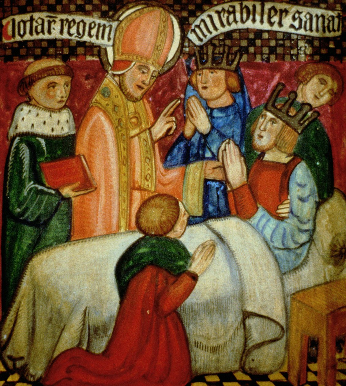 St. Sulpice provádí zázrak vyléčením krále Clotaire († 629) od French School