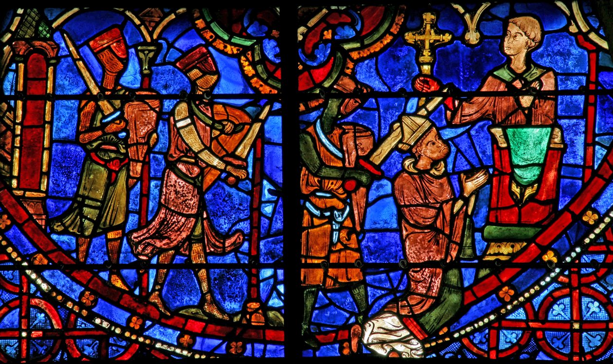 Svatý Thomas Becket se modlí, než ho 3 rytíři zavraždí (w18) od French School
