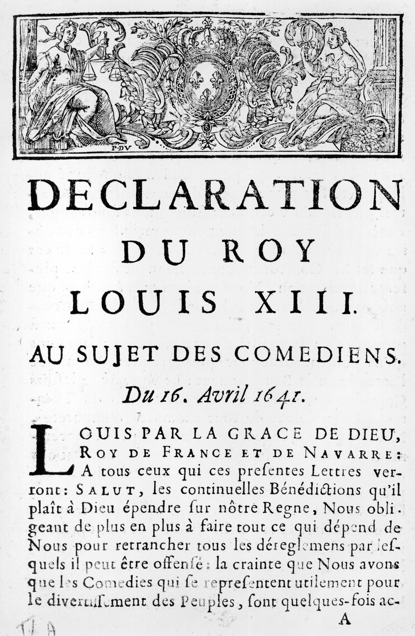 Prohlášení Ludvíka XIII. (1601-43) o komicích, 16. dubna 1641 od French School