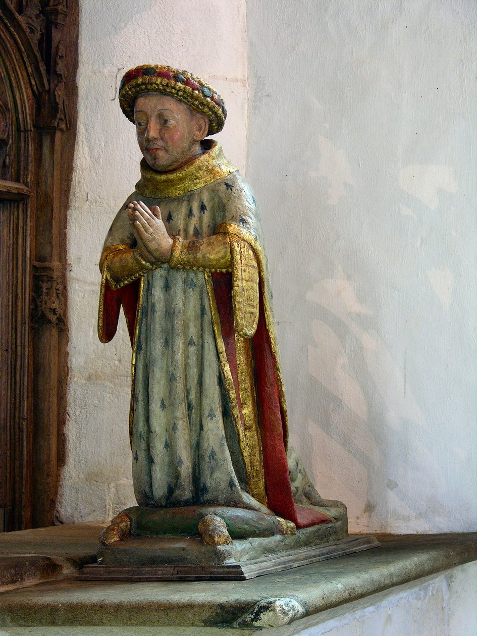 Socha Jeana V., vévody z Bretaně (polychromované dřevo) od French School