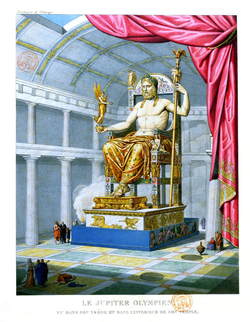 Socha olympského Dia na jeho trůnu uvnitř jeho chrámu na Olympu, 1814 od French School