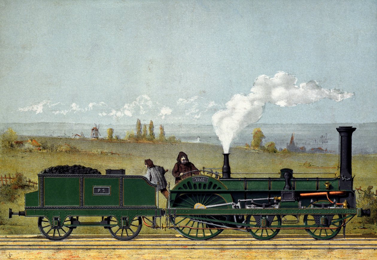 Parní stroj na štrasburské železnici, 1852 od French School