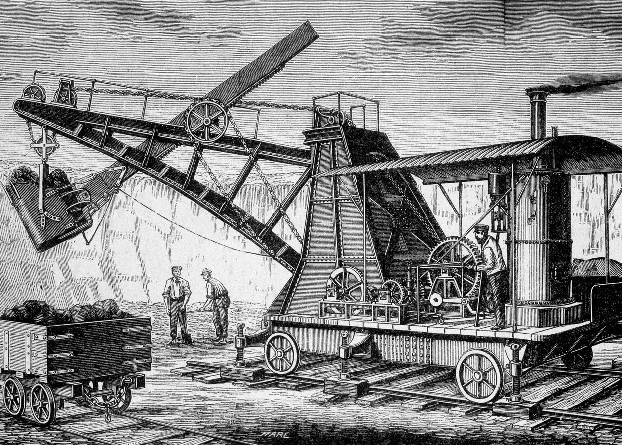 Steam Terrassier of Ruston a Proctor - v „“ Album of Science; proslulí učenci; Velké objevy “”” 1896. od French School