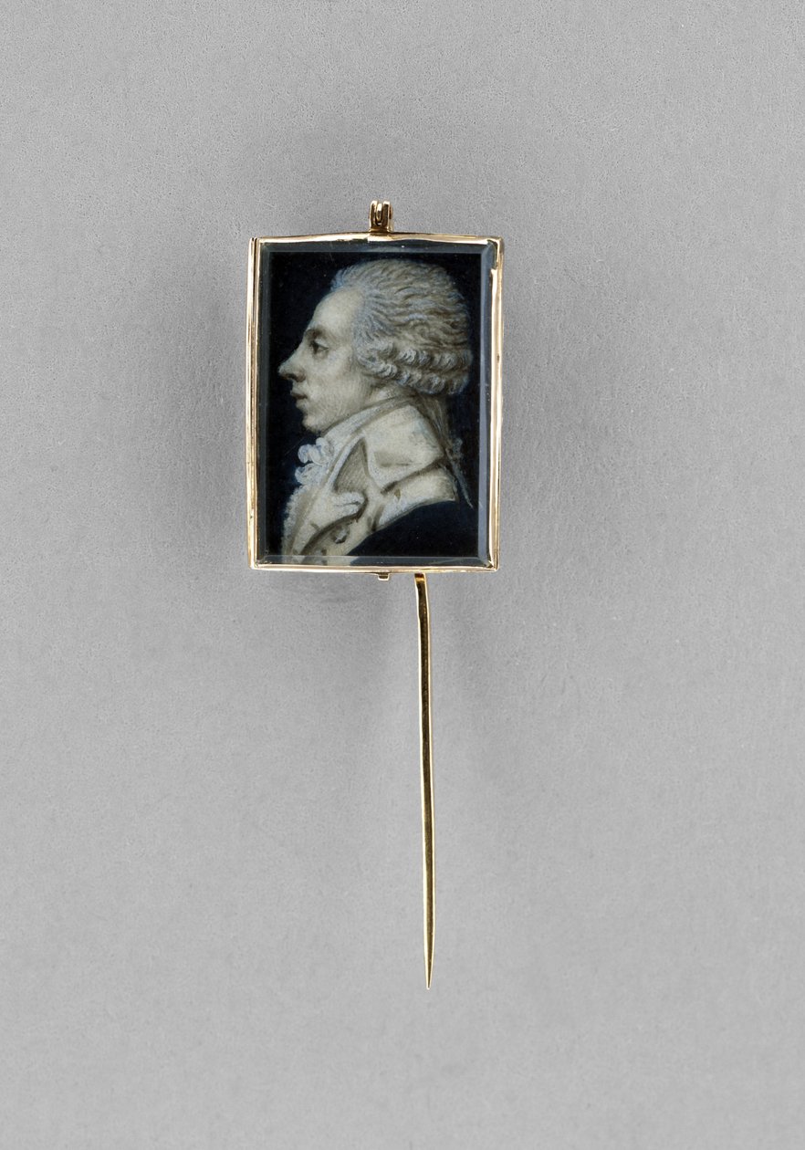 Připínáček s portrétem muže, cca 1780 (akvarel na slonovině, gesso, pergamenu, 23k zlatě, vlasech a skle) od French School