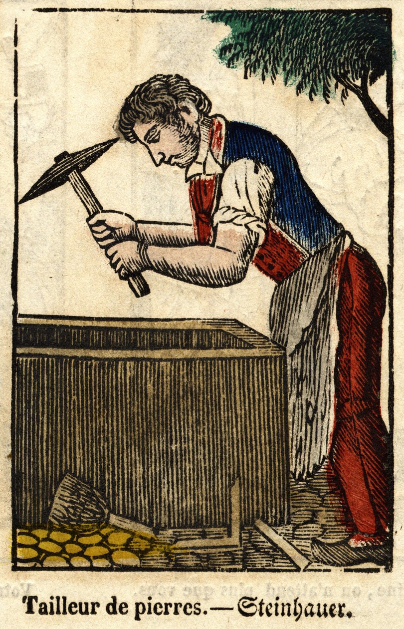 Kamenný krejčí; Série o živnostech, obraz Epinal z 19. století. od French School