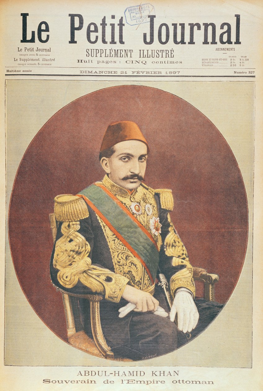 Sultan Abd al-Hamid Khan II (1842-1918) panovník Osmanské říše, z Le Petit Journal, 21. února 1897 od French School