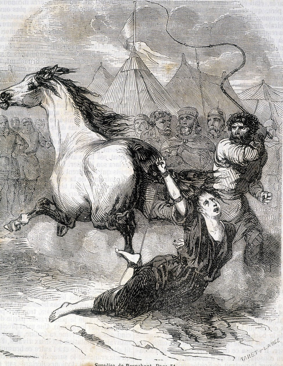 Torment of Brunehaut (nebo Brunehilde) (613) - v „Histoire de France“ od L.-P. Anquetil od French School