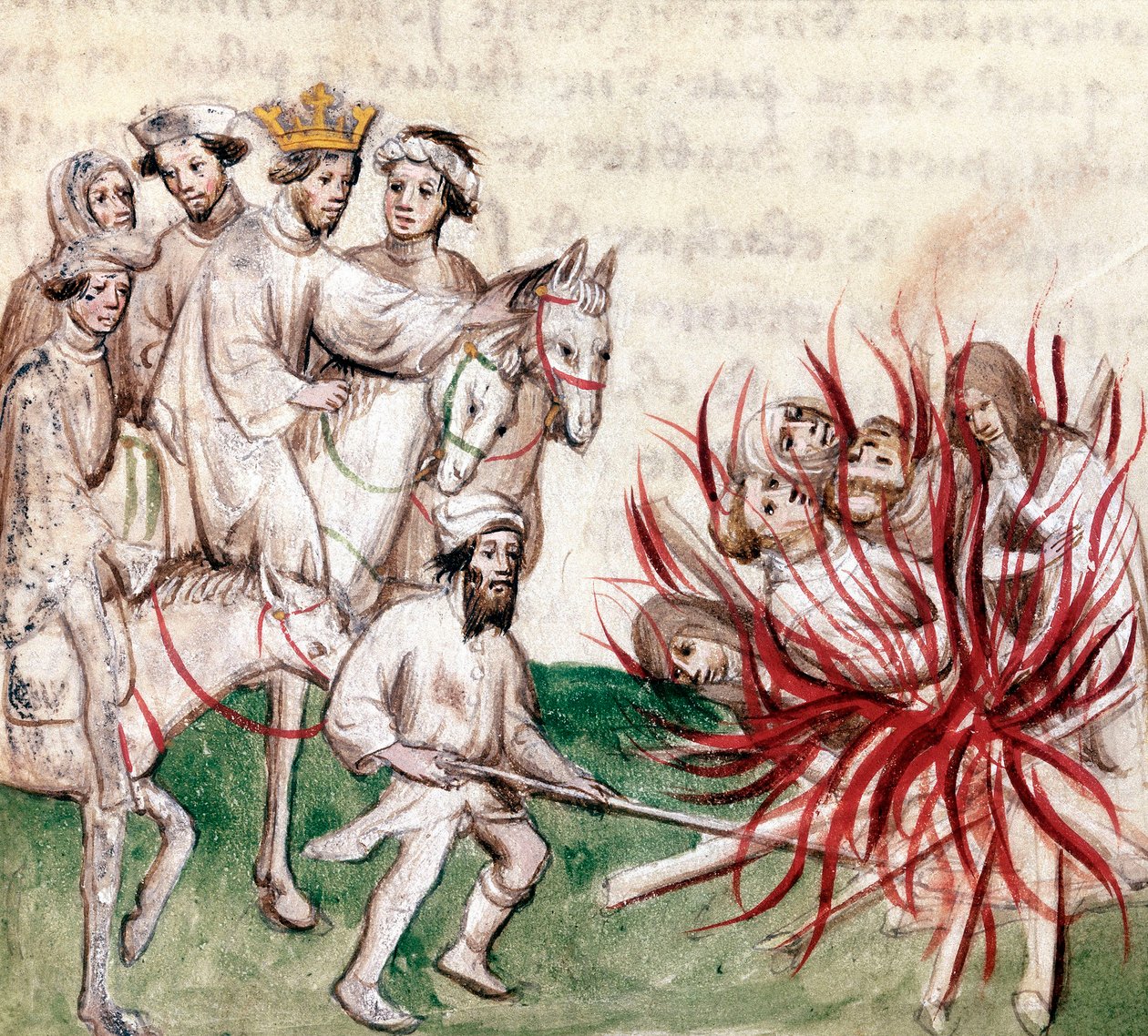Supplice of the Templars: Jacques de Molay (Molai) velmistr Řádu templářů a několik jeho společníků jsou obviněni z kacířství a zhýralostí králem Filipem IV. dit le bel et popraví 4. března od French School