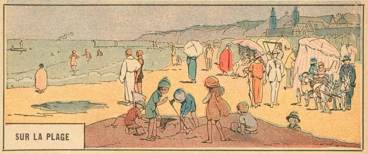 Sur La Plage (barevná litografie) od French School