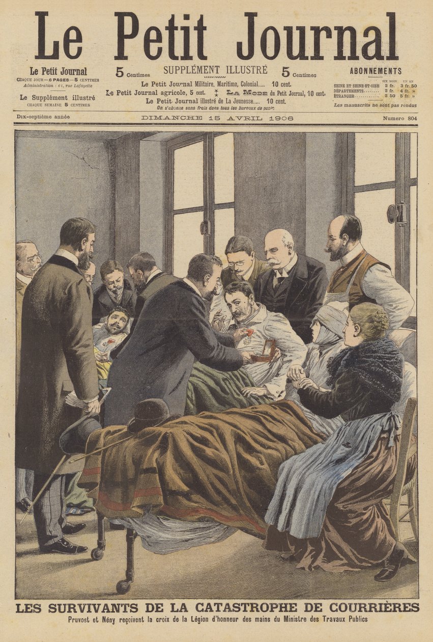 Přeživší důlní katastrofy v Courrieres (barevná litografie) od French School