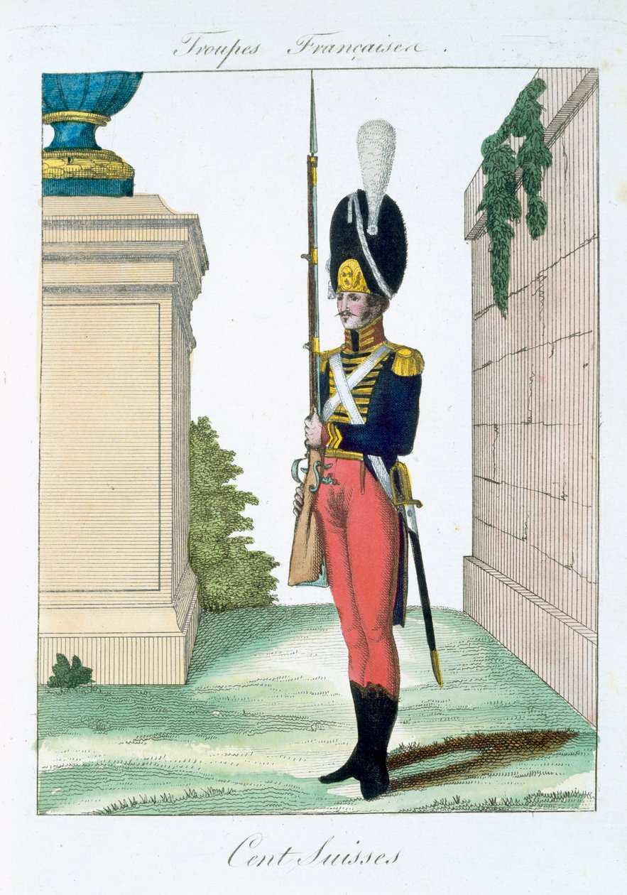 Swiss Centurian, od Troupes Francaises, hospoda. chez Basset, Paříž, kolem roku 1790 od French School